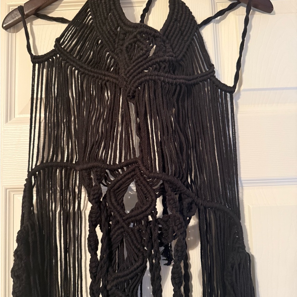 Black Macrame Fringe Top